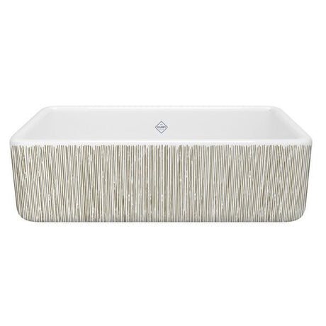 Lancaster™ 33" Single Bowl Farmhouse Apron Front Fireclay Kitchen Sink With Lines Design Lines Gold