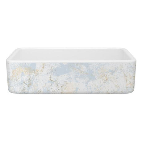 Lancaster™ 36" Single Bowl Farmhouse Apron Front Fireclay Kitchen Sink With Patina Design Patina Blue/Gold