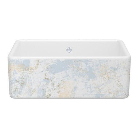 Shaker™ 30" Single Bowl Farmhouse Apron Front Fireclay Kitchen Sink With Patina Design Patina Blue/Gold
