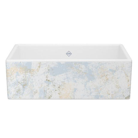 Shaker™ 33" Single Bowl Farmhouse Apron Front Fireclay Kitchen Sink With Patina Design Patina Blue/Gold