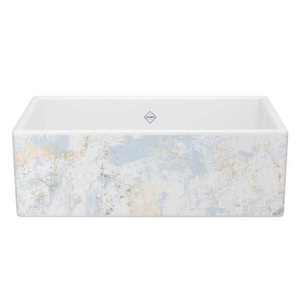 Shaker™ 33" Single Bowl Farmhouse Apron Front Fireclay Kitchen Sink With Patina Design Patina Blue/Gold