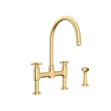 Holborn™ Bridge Kitchen Faucet With C-Spout and Side Spray Satin English Gold