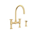 Holborn™ Bridge Kitchen Faucet With C-Spout and Side Spray Satin English Gold