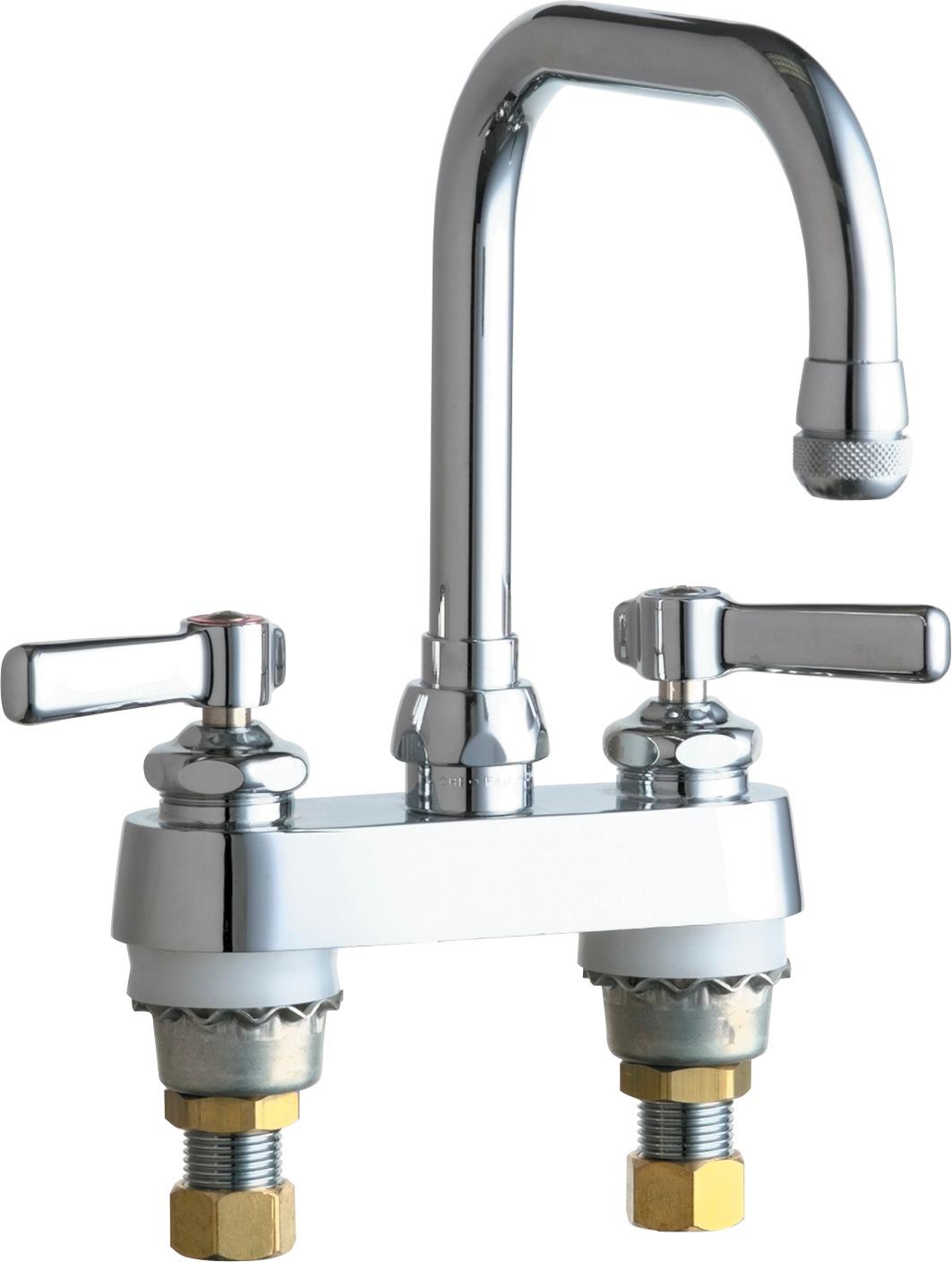 Chicago Faucet 526-ABCP 2-Handle Kitchen Faucet in Chrome with 6-1/4" Rigid/Swing Double-Bend Spout