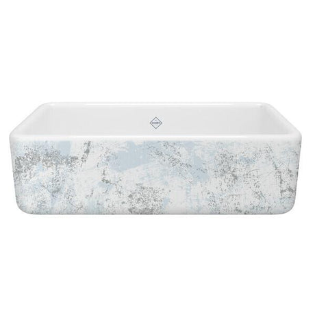 Lancaster™ 33" Single Bowl Farmhouse Apron Front Fireclay Kitchen Sink With Patina Design Patina Blue/Silver