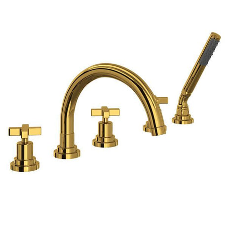 Lombardia® 5-Hole Deck Mount Tub Filler With C-Spout Unlacquered Brass