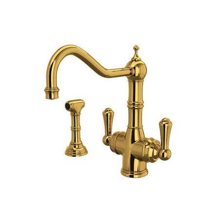Edwardian™ Two Handle Filter Kitchen Faucet With Side Spray Unlacquered Brass