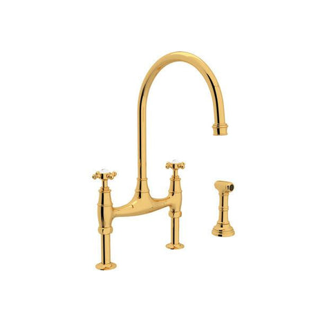 Georgian Era™ Bridge Kitchen Faucet With Side Spray Unlacquered Brass