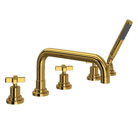 Lombardia® 5-Hole Deck Mount Tub Filler With U-Spout Unlacquered Brass