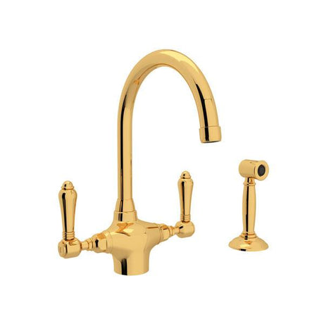 San Julio® Two Handle Kitchen Faucet With Side Spray Italian Brass