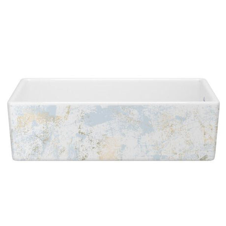 Shaker™ 36" Single Bowl Farmhouse Apron Front Fireclay Kitchen Sink With Patina Design Patina Blue/Gold