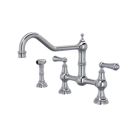 Edwardian™ Extended Spout Bridge Kitchen Faucet With Side Spray Polished Chrome