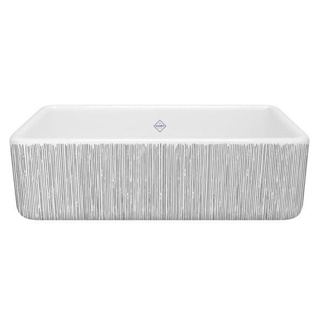 Lancaster™ 33" Single Bowl Farmhouse Apron Front Fireclay Kitchen Sink With Lines Design Lines Silver