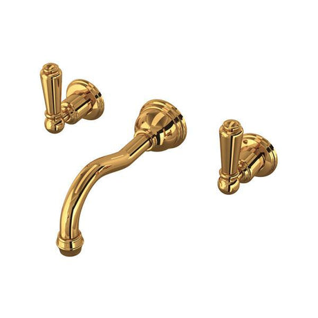 Edwardian™ Wall Mount Lavatory Faucet With Column Spout English Gold