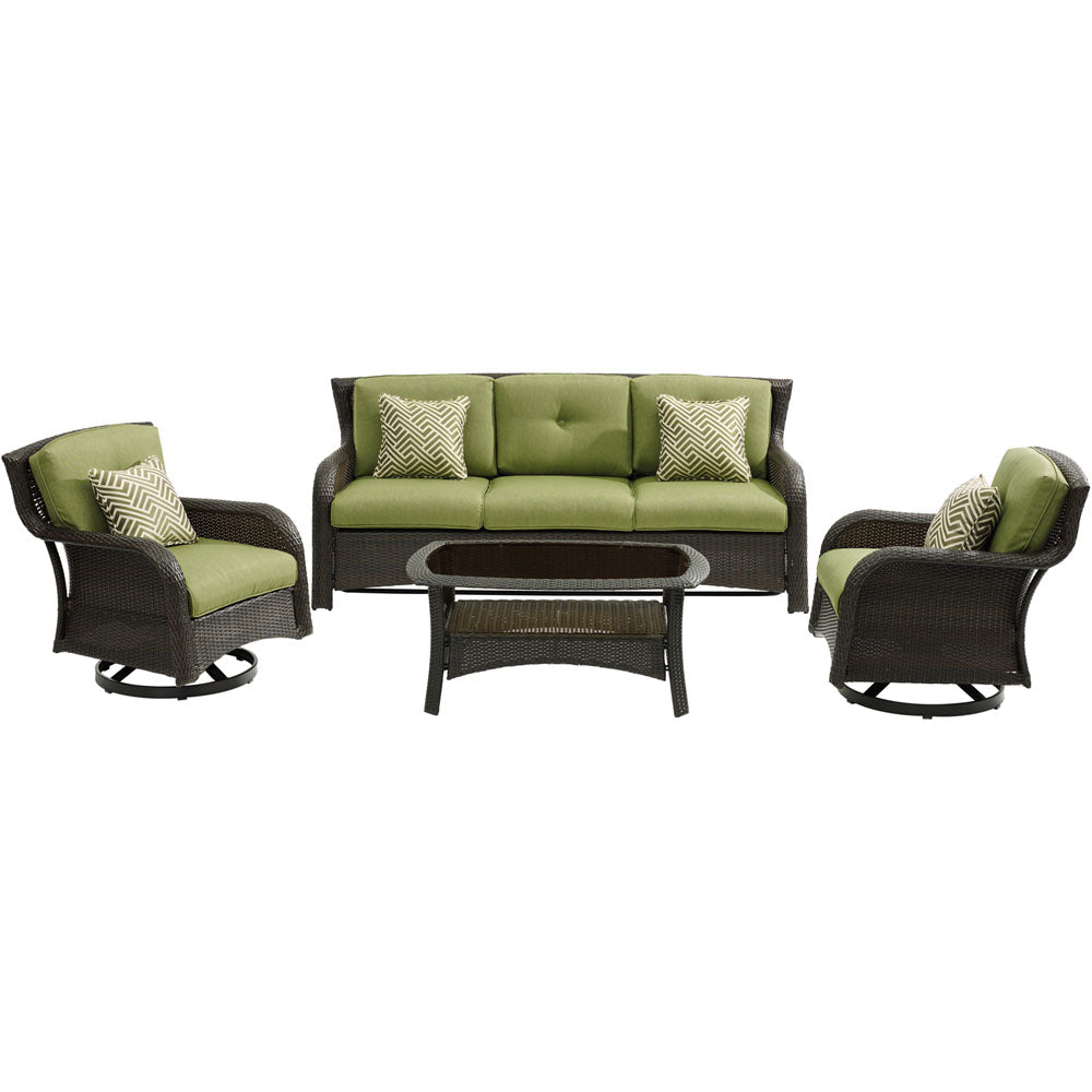 Hanover STRATH4PCSW-S-GRN Strathmere4pc: Sofa, 2 Swivel Gliders, Woven Coffee Table