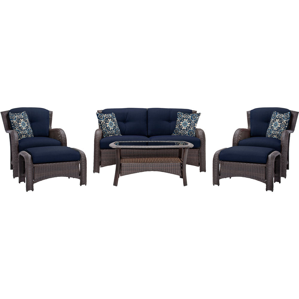 Hanover STRATHMERE6PCNVY Strathmere 6-pc Deep Seating Set w/Cushions, Coffee Table
