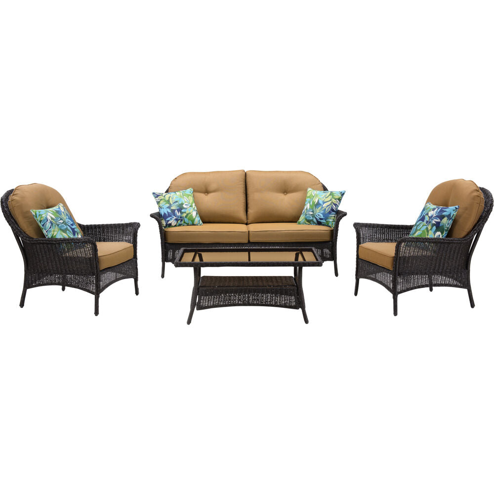 Hanover SUNPRCH4PC-TAN Sun Porch 4pc Set: 1 Loveseat, 2 Side Chairs and Coffee Table