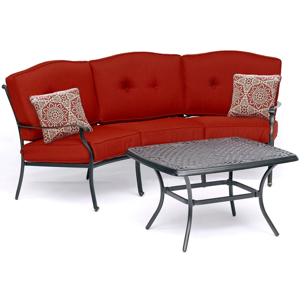 Hanover TRAD2PCCT-RED Traditions2pc Set: Cresent Sofa and Cast Top Coffee Table