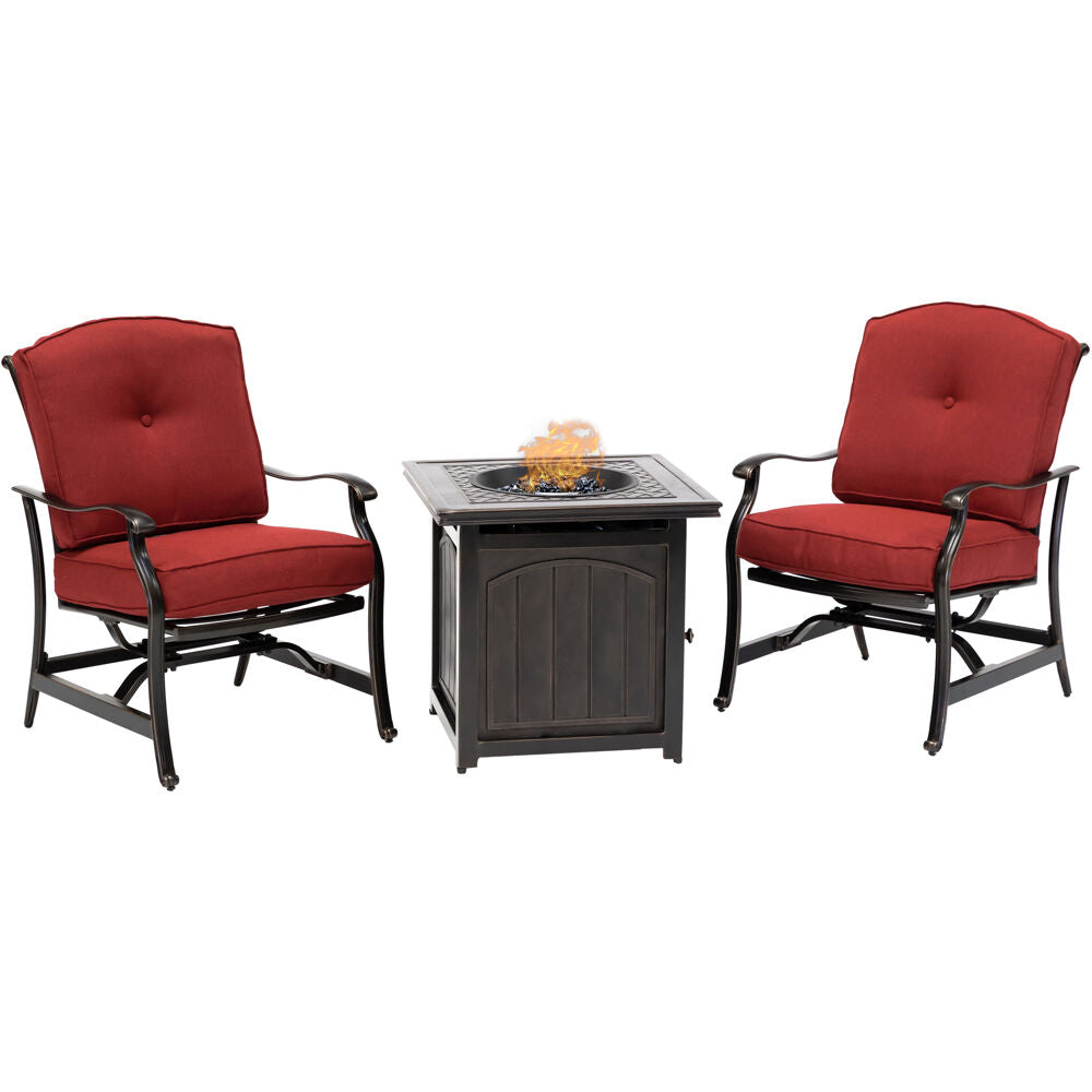 Hanover TRAD3PCFPSQ-RED Traditions3pc: 2 Deep Seating Rkrs and 26" Square Fire Pit