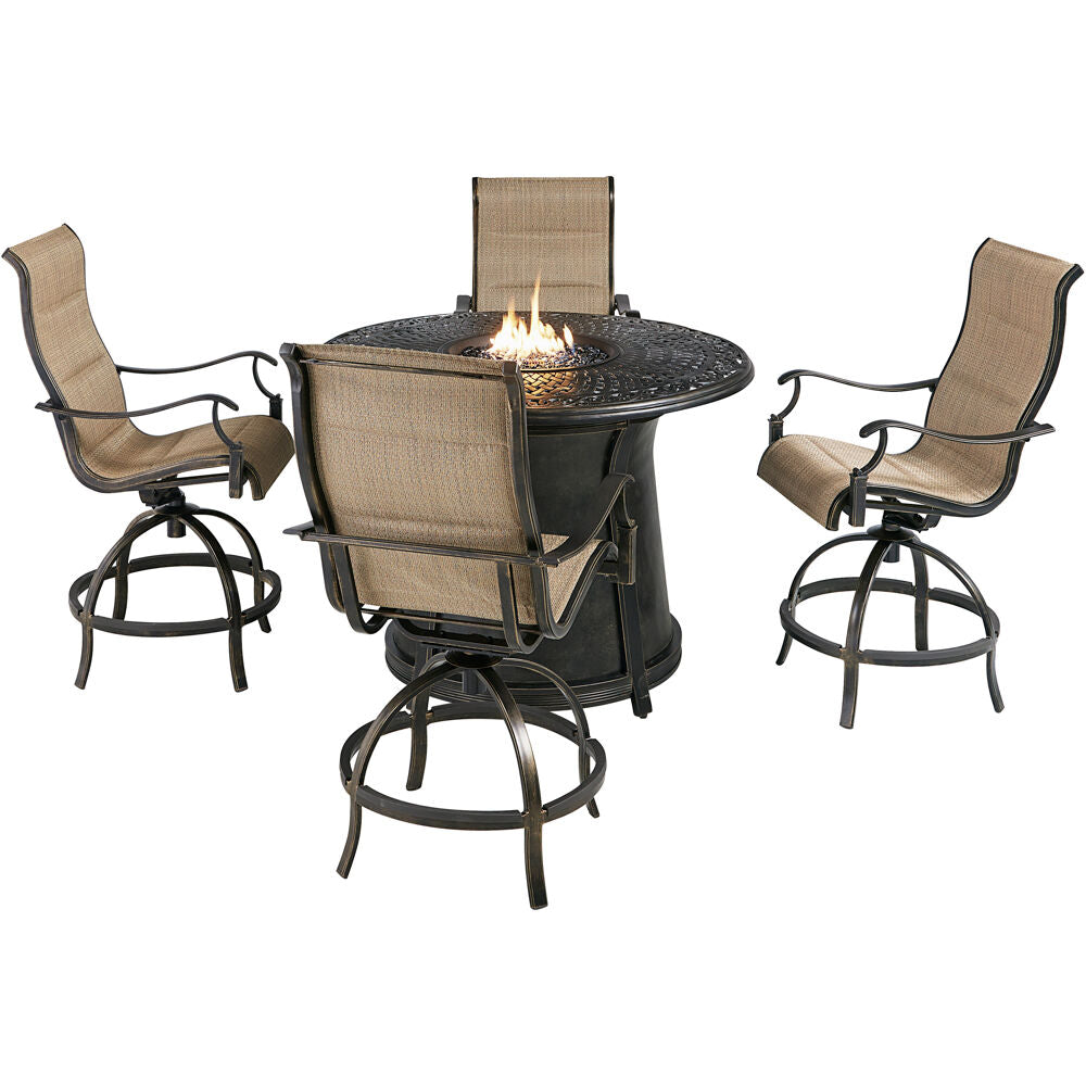 Hanover TRAD5PCPFPDRD-BR Traditions5pc: 4 Padded Swivel Counter Hght Chairs, 48" Cast Fire Tbl