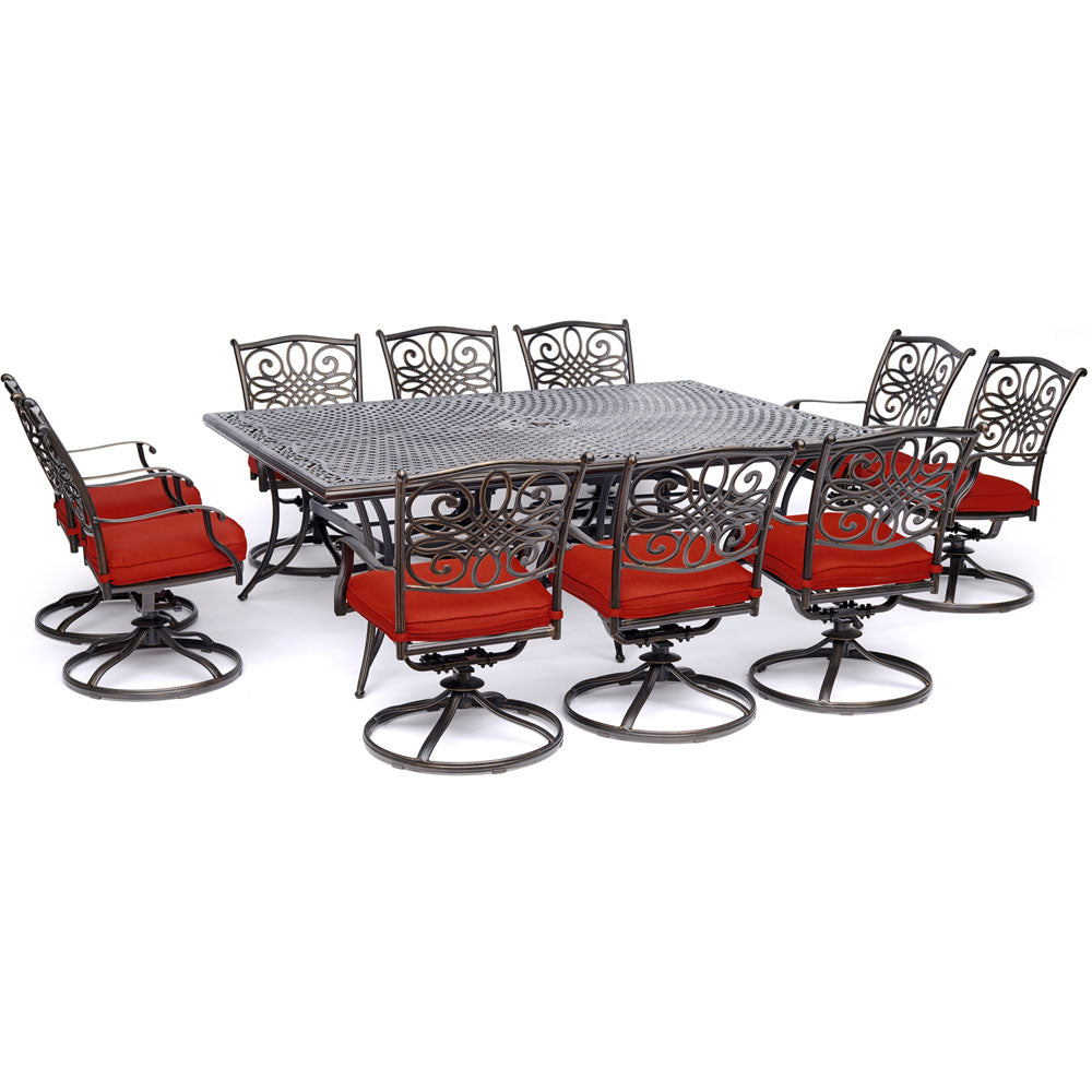 Hanover TRADDN11PCSW10-RED Traditions11pc: 10 Swivel Rockers, 60x84" Cast Table