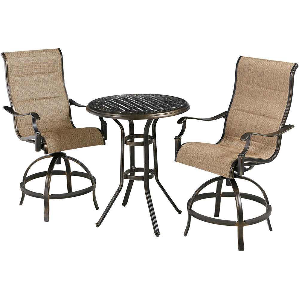 Hanover TRADDN3PCPDBR-TAN Traditions3pc: 2 Padded Swivel Counter Hght Chairs, 30" Round Cast Tbl
