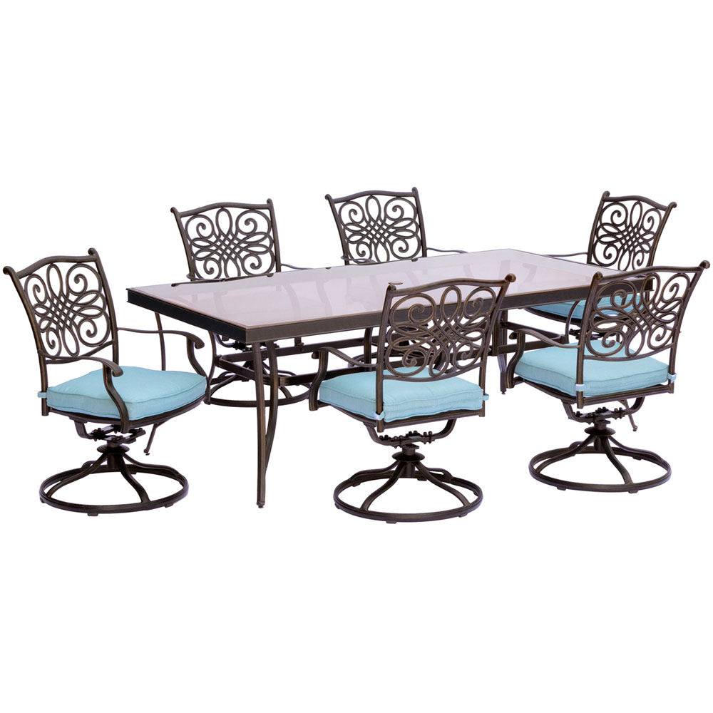 Hanover TRADDN7PCSWG-B Traditions7pc: 6 Swivel Rockers, 42x84" Glass Top Table