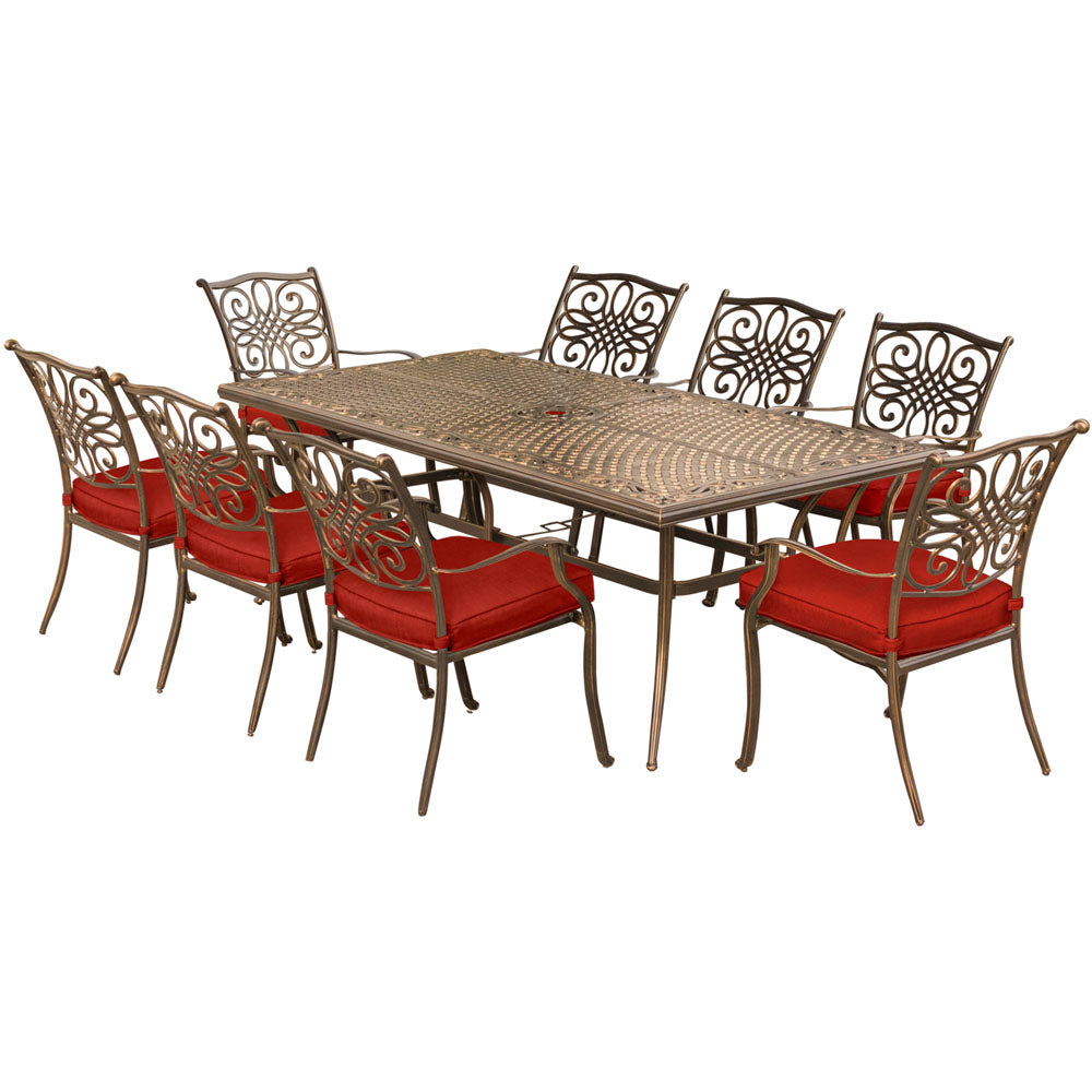Hanover TRADDN9PC-RED Traditions9pc: 8 Dining Chairs, 42x84" Cast Table