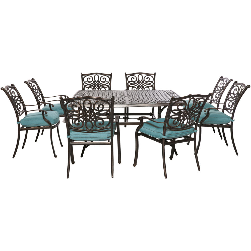 Hanover TRADDN9PCSQ-BLU Traditions9pc: 8 Dining Chairs, 60" Square Cast Table