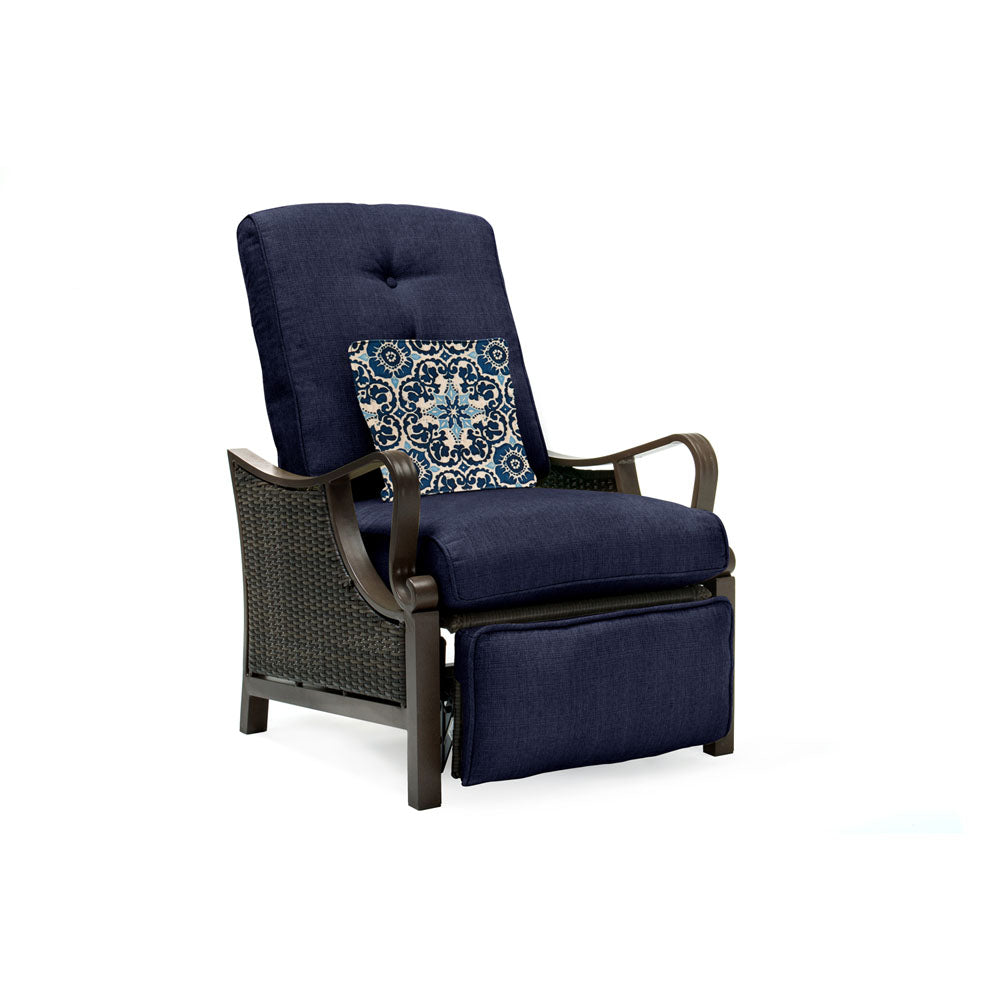 Hanover VENTURAREC-NVY Ventura Luxury Recliner with Pillow Accessory, All-weather, Resin Weave