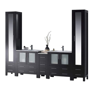 Sydney 102" Double Vanity, Ceramic Vessel Sink, Mirror, Linen Cabinet