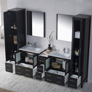 Sydney 102" Double Vanity, Ceramic Vessel Sink, Mirror, Linen Cabinet