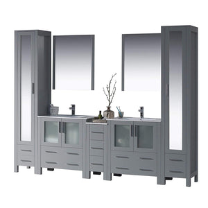 Sydney 102" Double Vanity, Ceramic Vessel Sink, Mirror, Linen Cabinet