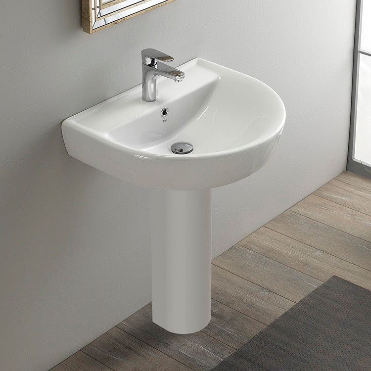 Round White Ceramic Pedestal Sink