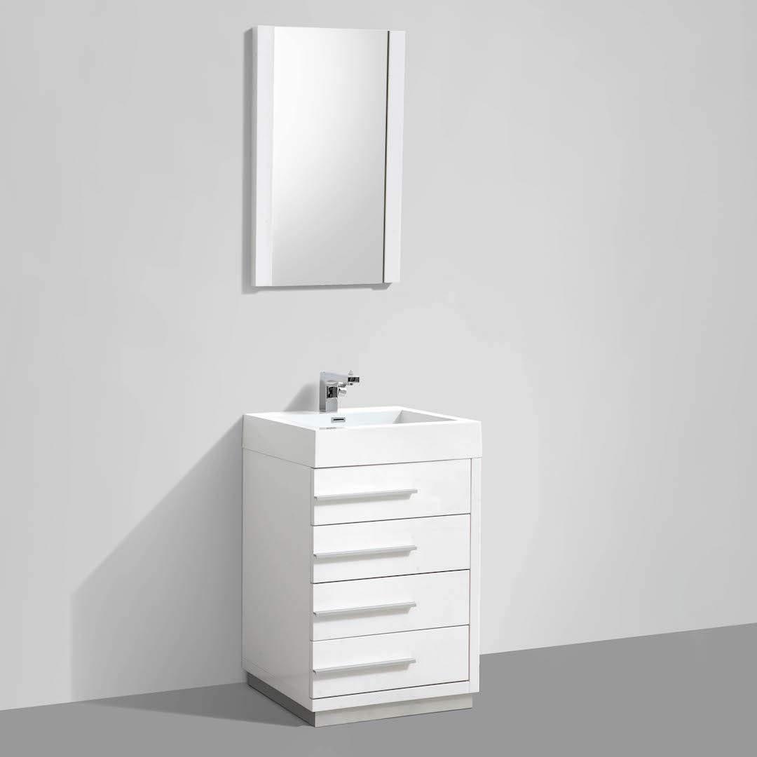 Blossom Barcelona 24" Vanity Base in White / Dark Oak with Acrylic Sink & Mirror