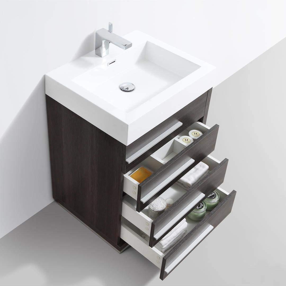 Blossom Barcelona 24" Vanity Base in White / Dark Oak with Acrylic Sink & Mirror