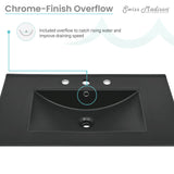 30" Vanity Top Bathroom Sink With 3 Holes in Matte Black