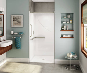 MAAX 106029-000-002-102 OPS-3636 - L-shaped and Vertical Grab Bar AcrylX Alcove Center Drain One-Piece Shower in White