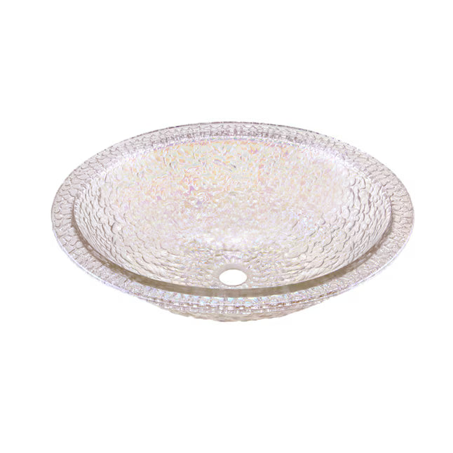 JSG Oceana Pebble Crystal Reflections Glass Drop‑In/Undermount Oval Sink (Showroom Display for Sale)