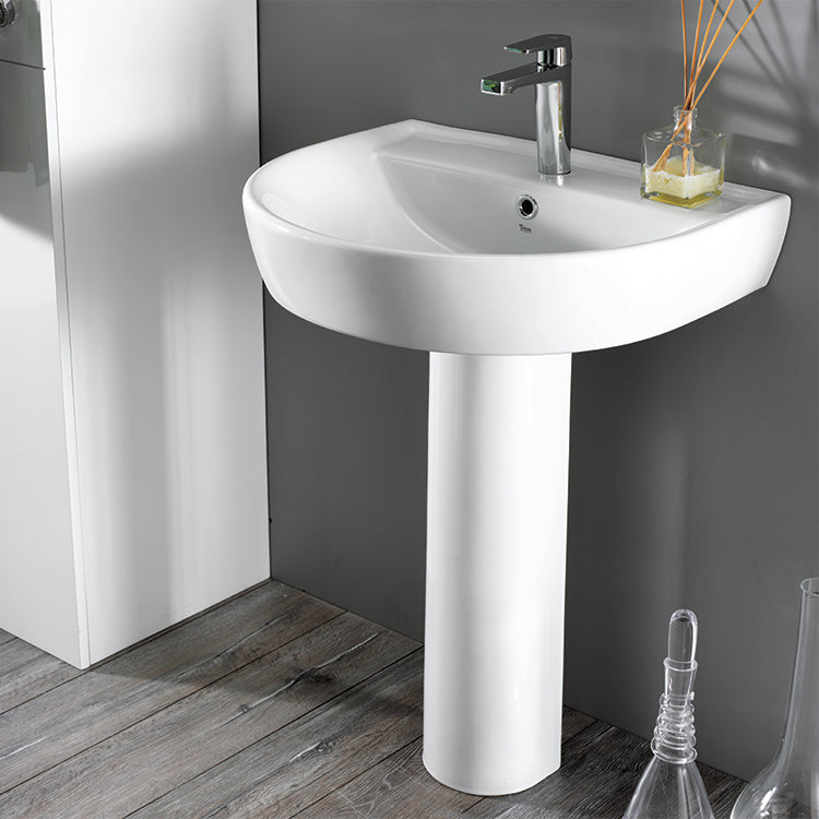 Round White Ceramic Pedestal Sink