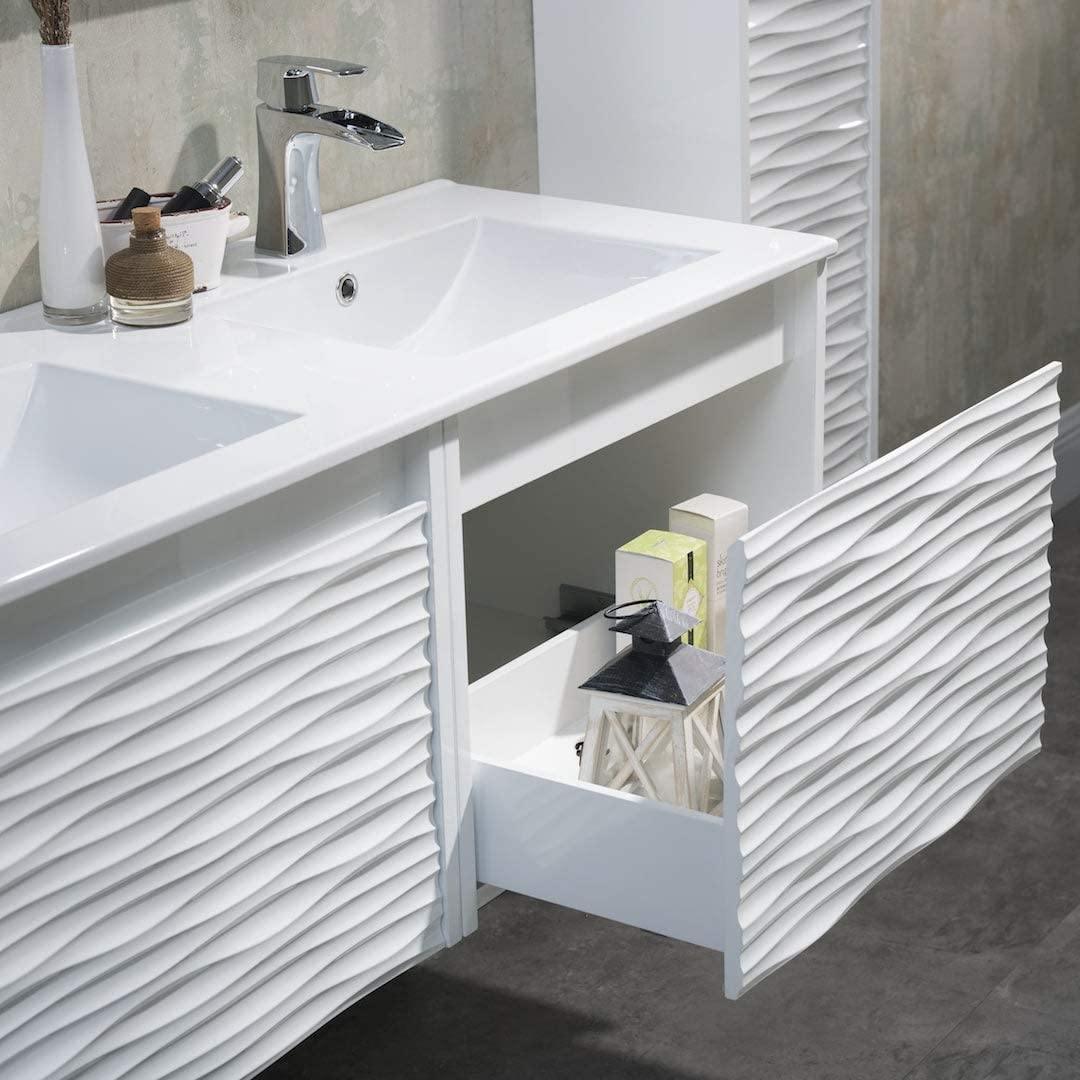 Blossom Paris 48" White Vanity with Ceramic Double Sinks, Mirror/s and Two Side Cabinets