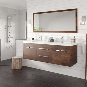 Lugano 60 in. Rosewood Wall Mount Double Sink  Bath Vanity with Acrylic Top and Integrated Sinks