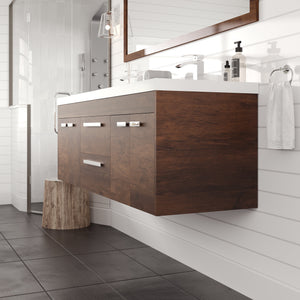 Lugano 60 in. Rosewood Wall Mount Double Sink  Bath Vanity with Acrylic Top and Integrated Sinks