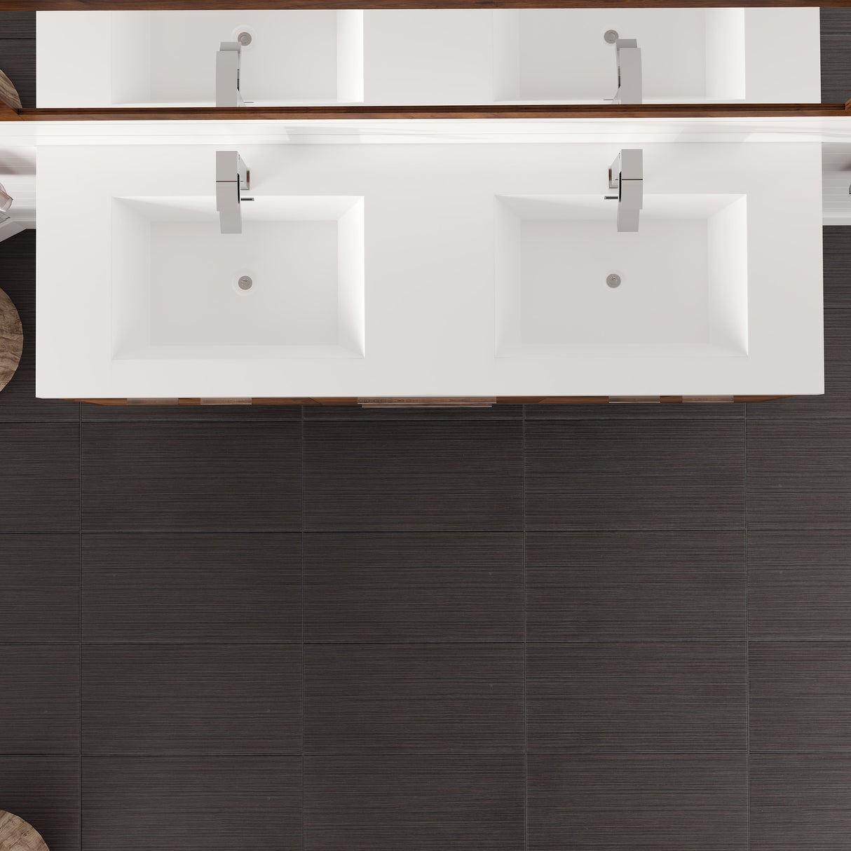 Lugano 60 in. Rosewood Wall Mount Double Sink  Bath Vanity with Acrylic Top and Integrated Sinks