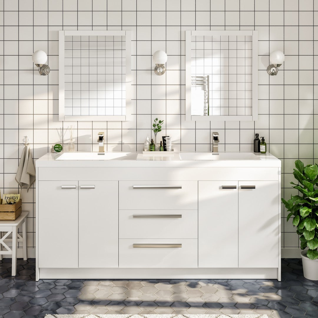 Lugano 72 in. White Double Sink  Bath Vanity with Acrylic Top and Integrated Sinks
