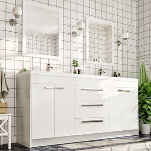 Lugano 72 in. White Double Sink  Bath Vanity with Acrylic Top and Integrated Sinks