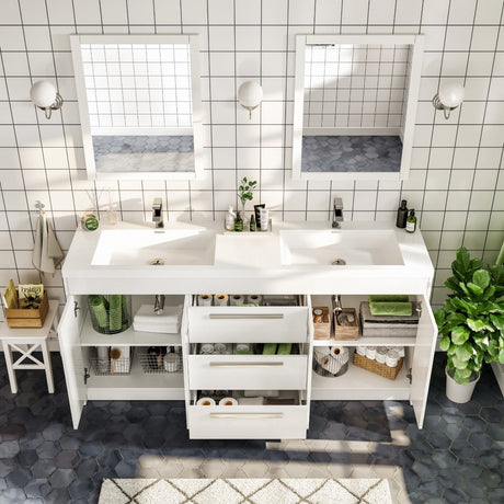 Lugano 72 in. White Double Sink  Bath Vanity with Acrylic Top and Integrated Sinks