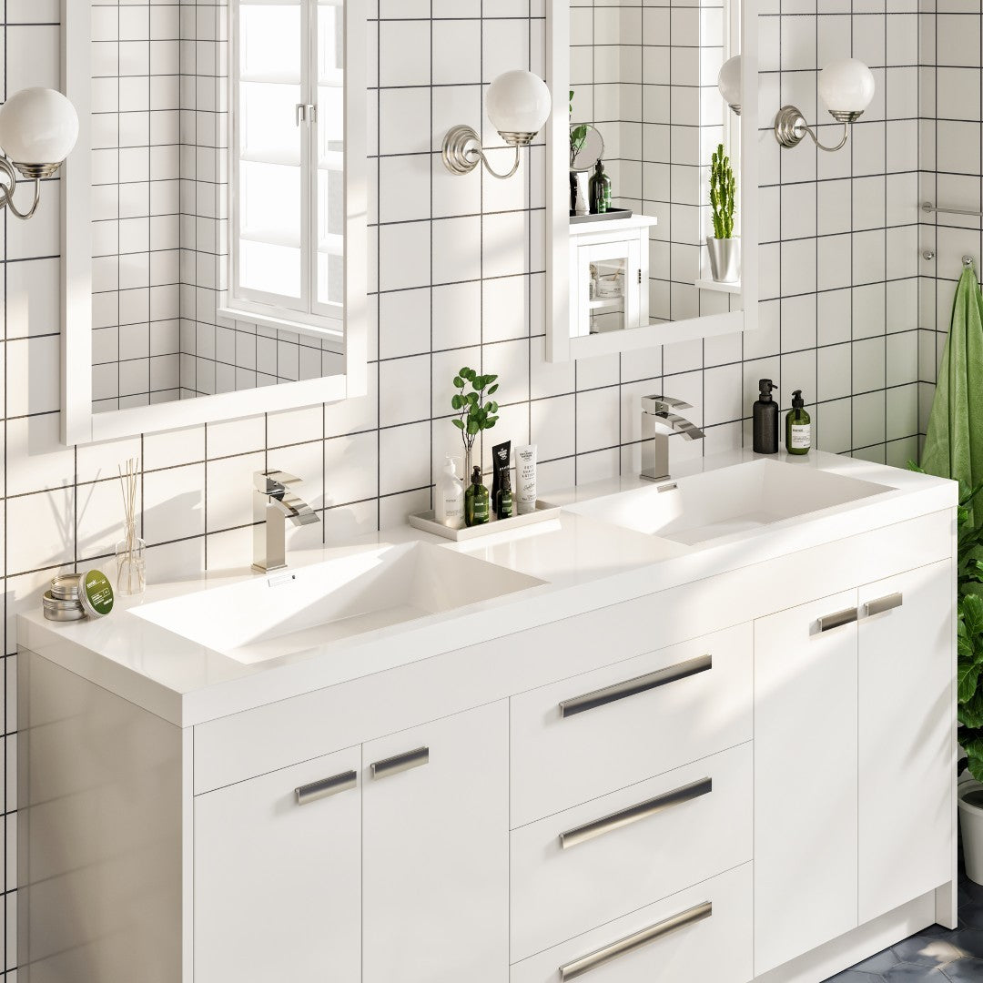 Lugano 72 in. White Double Sink  Bath Vanity with Acrylic Top and Integrated Sinks