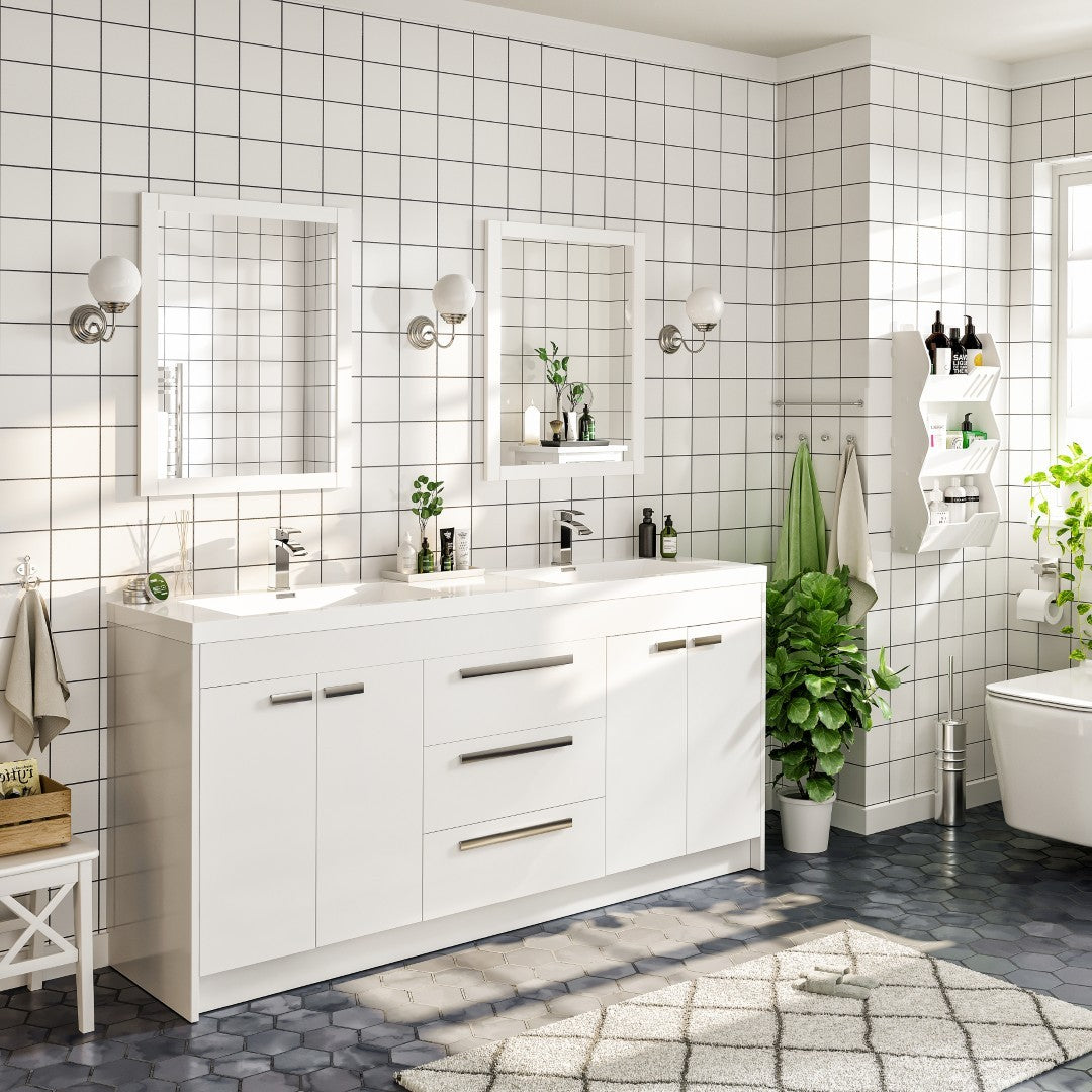 Lugano 72 in. White Double Sink  Bath Vanity with Acrylic Top and Integrated Sinks