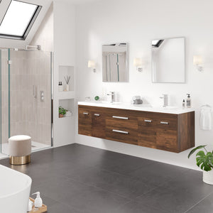 Lugano 72 in. Rosewood Wall Mount Double Sink  Bath Vanity with Acrylic Top and Integrated Sinks